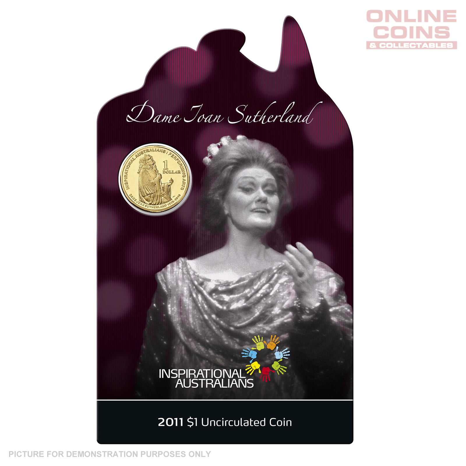 2011 Royal Australian Mint - Inspirational Australians - Dame Joan Sutherland - Uncirculated $1 carded coin